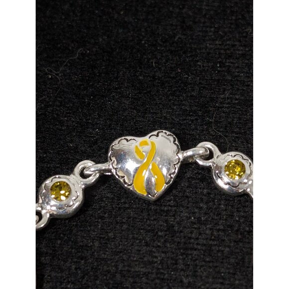 Yellow Ribbon Awareness Bracelet Rhinestone Heart Tennis 7" - Picture 2 of 8